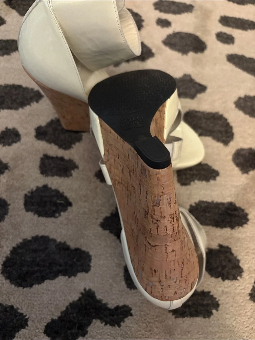 Stuart Weitzman Cream Patent Leather Strappy Ankle-Heel Sandals